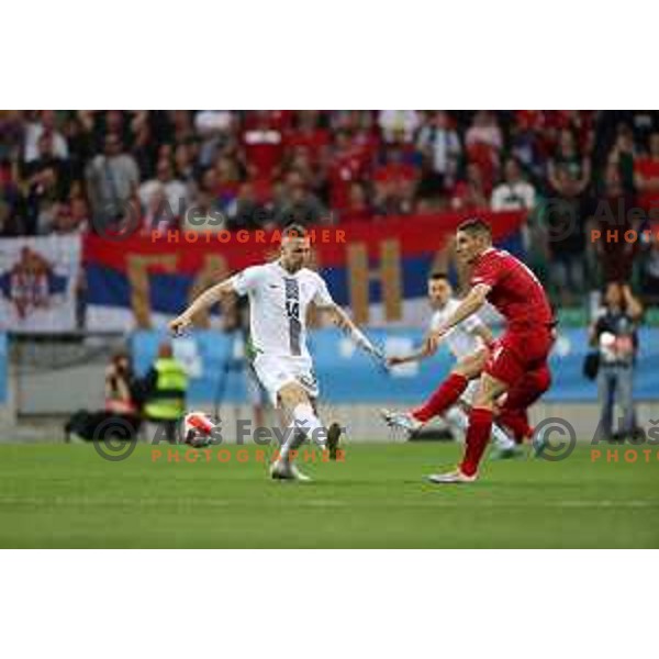 Jasmin Kurtic in action during UEFA Nations league football match between Slovenia and Serbia in SRC Stozice, Ljubljana, Slovenia on June 12, 2022 