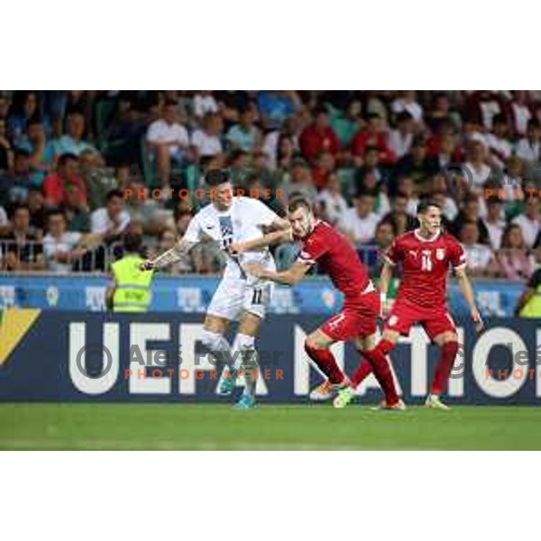 action during UEFA Nations league football match between Slovenia and Serbia in SRC Stozice, Ljubljana, Slovenia on June 12, 2022 