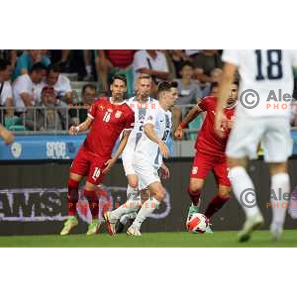 Miha Zajc in action during UEFA Nations league football match between Slovenia and Serbia in SRC Stozice, Ljubljana, Slovenia on June 12, 2022 