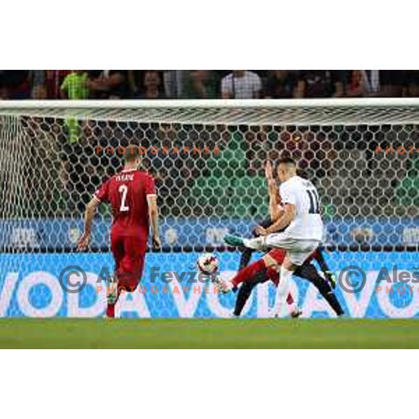 Benjamin Sesko in action during UEFA Nations league football match between Slovenia and Serbia in SRC Stozice, Ljubljana, Slovenia on June 12, 2022 
