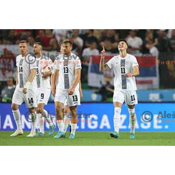 Benjamin Sesko in action during UEFA Nations league football match between Slovenia and Serbia in SRC Stozice, Ljubljana, Slovenia on June 12, 2022 