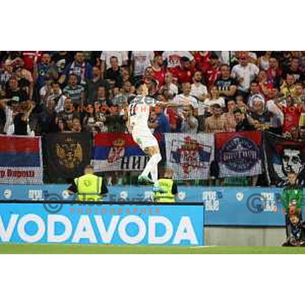 Benjamin Sesko in action during UEFA Nations league football match between Slovenia and Serbia in SRC Stozice, Ljubljana, Slovenia on June 12, 2022 