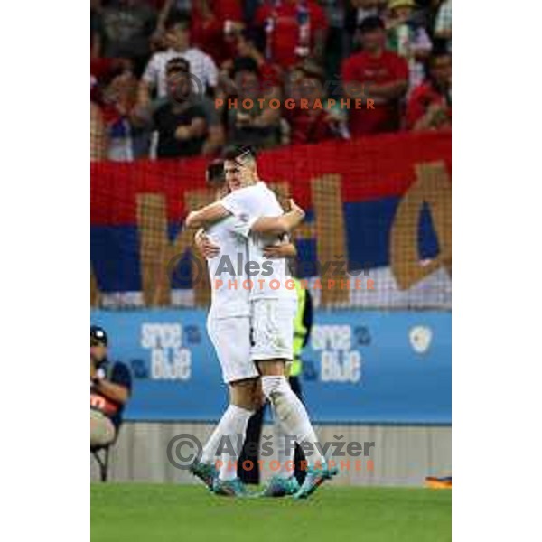Benjamin Sesko in action during UEFA Nations league football match between Slovenia and Serbia in SRC Stozice, Ljubljana, Slovenia on June 12, 2022 