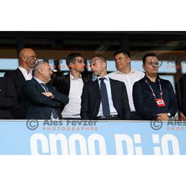 Radenko Mijatovic and Aleksander Ceferin during UEFA Nations league football match between Slovenia and Serbia in SRC Stozice, Ljubljana, Slovenia on June 12, 2022 