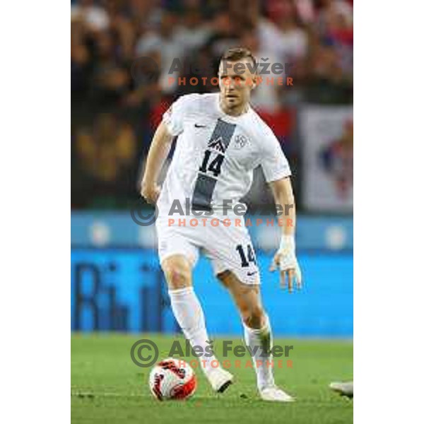 Jasmin Kurtic in action during UEFA Nations league football match between Slovenia and Serbia in SRC Stozice, Ljubljana, Slovenia on June 12, 2022 