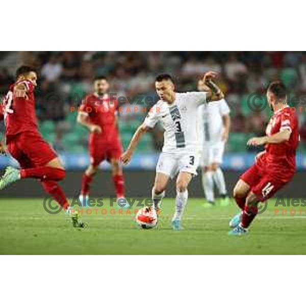 Gregor Sikosek in action during UEFA Nations league football match between Slovenia and Serbia in SRC Stozice, Ljubljana, Slovenia on June 12, 2022 