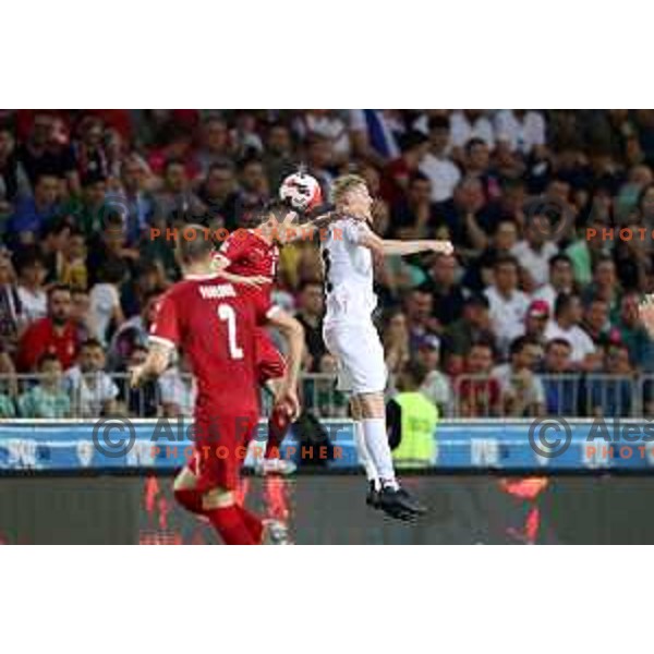 Zan Karnicnik in action during UEFA Nations league football match between Slovenia and Serbia in SRC Stozice, Ljubljana, Slovenia on June 12, 2022 