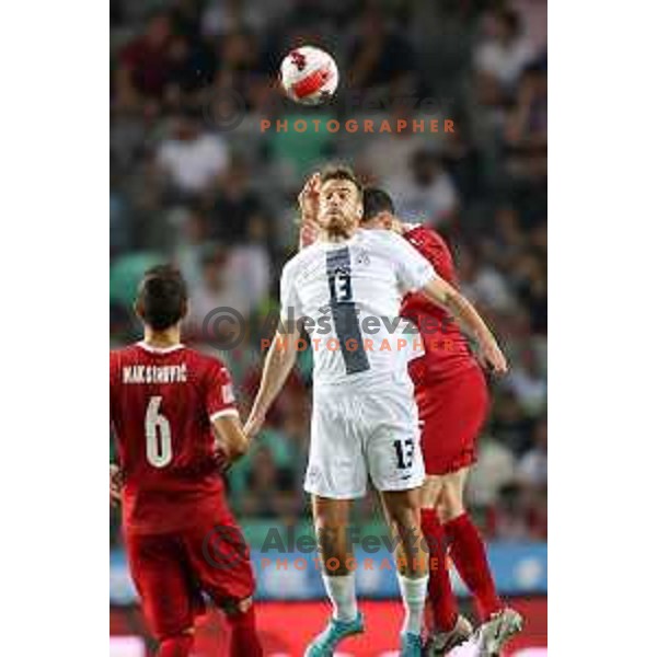 action during UEFA Nations league football match between Slovenia and Serbia in SRC Stozice, Ljubljana, Slovenia on June 12, 2022