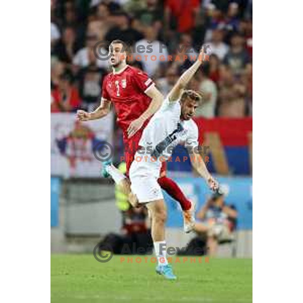 Domen Crnigoj in action during UEFA Nations league football match between Slovenia and Serbia in SRC Stozice, Ljubljana, Slovenia on June 12, 2022 