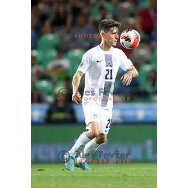Benjamin Verbic in action during UEFA Nations league football match between Slovenia and Serbia in SRC Stozice, Ljubljana, Slovenia on June 12, 2022 