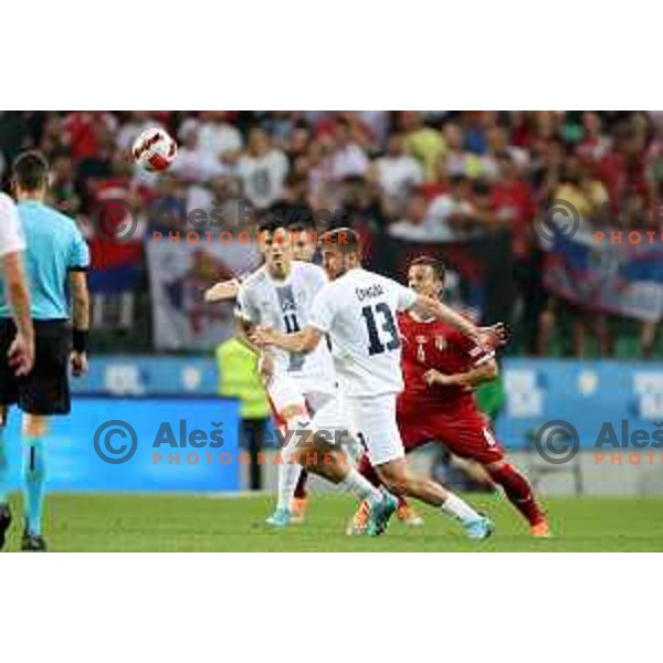 Domen Crnigoj in action during UEFA Nations league football match between Slovenia and Serbia in SRC Stozice, Ljubljana, Slovenia on June 12, 2022 