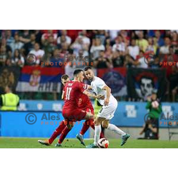 Andraz Sporar in action during UEFA Nations league football match between Slovenia and Serbia in SRC Stozice, Ljubljana, Slovenia on June 12, 2022 
