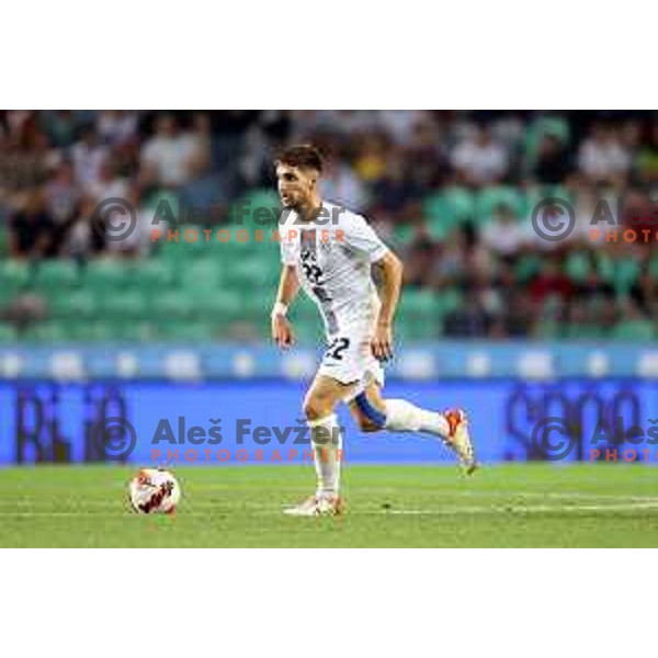 Adam Gnezda Cerin in action during UEFA Nations league football match between Slovenia and Serbia in SRC Stozice, Ljubljana, Slovenia on June 12, 2022 