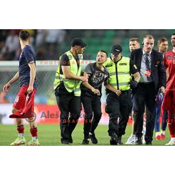 action during UEFA Nations league football match between Slovenia and Serbia in SRC Stozice, Ljubljana, Slovenia on June 12, 2022