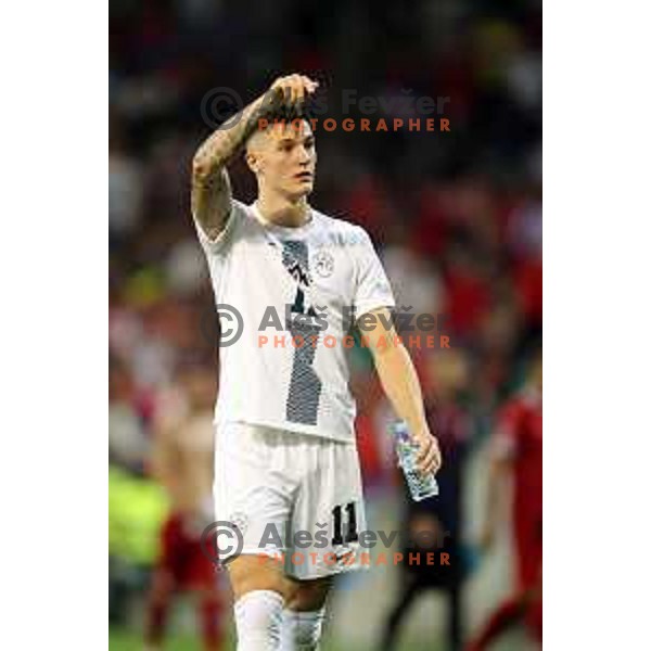 Benjamin Sesko in action during UEFA Nations league football match between Slovenia and Serbia in SRC Stozice, Ljubljana, Slovenia on June 12, 2022 