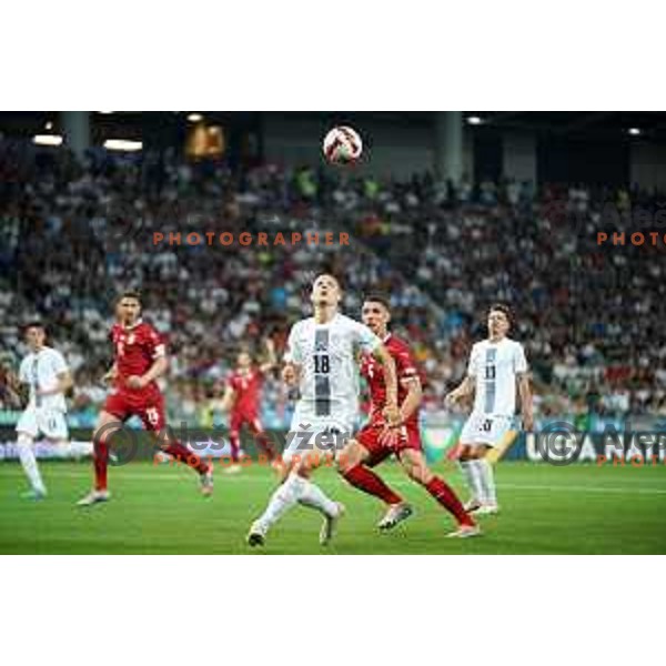 Zan Celar in action during UEFA Nations league football match between Slovenia and Serbia in SRC Stozice, Ljubljana, Slovenia on June 12, 2022 