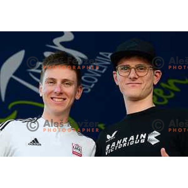 Tadej Pogacar (UAE) and Matej Mohoric (Bahrain Victorius) during press conference in Nova Gorica before start of professional cycling race Dirka po Sloveniji- Tour of Slovenia on June 14, 2022 