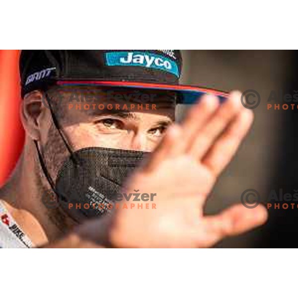 Luka Mezgec during award ceremony after Slovenian National Championship in cycling in Maribor, Slovenia on June 26, 2022. Photo: Jure Banfi