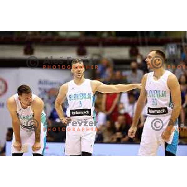 Luka Doncic and Goran Dragic during basketball friendly match between Italy and Slovenia in Allianz Dome, Trieste, Italy on June 25, 2022
