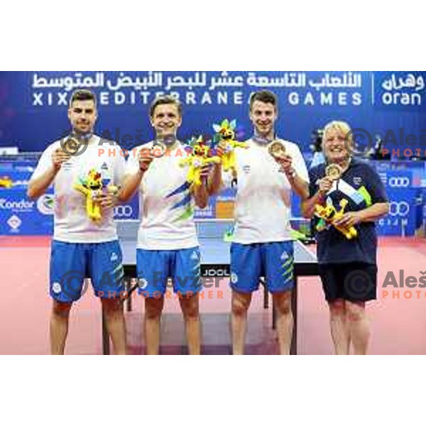 Team Slovenia with gold medal in Table Tenis at Mediterranean Games in Oran, Algeria on June 27, 2022