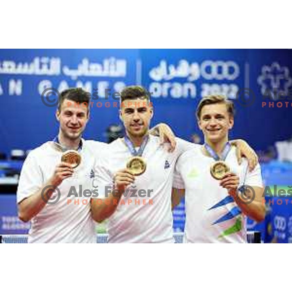 Team Slovenia with gold medal in Table Tenis at Mediterranean Games in Oran, Algeria on June 27, 2022