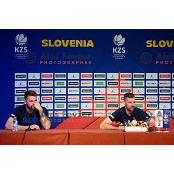 Luka Doncic and Goran Dragic of Slovenia basketball team during press conference in Ljubljana, Slovenia on June 28, 2022