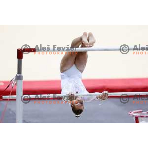 Lucija Hribar of Slovenia competes in Women’s Uneven Bars at Artistic Gymnastics at Mediterranean Games in Oran, Algeria on June 28, 2022