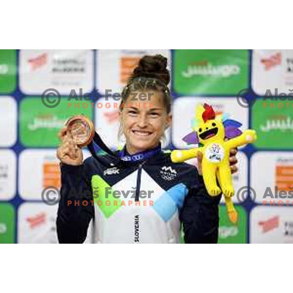 Marusa Stangar of Slovenia, winner of bronze medal in Women’s Judo -48 category at Mediterranean Games in Oran, Algeria on June 29, 2022