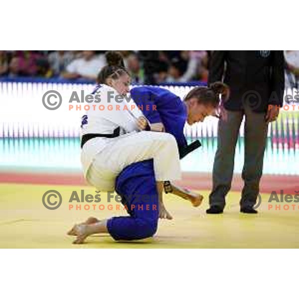 Marusa Stangar of Slovenia, winner of bronze medal in Women’s Judo -48 category at Mediterranean Games in Oran, Algeria on June 29, 2022