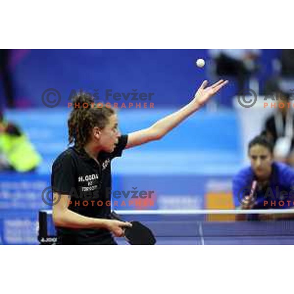 Hana Goda of Egypt competes in Women’s Table Tenis at Mediterranean Games in Oran, Algeria on June 27, 2022