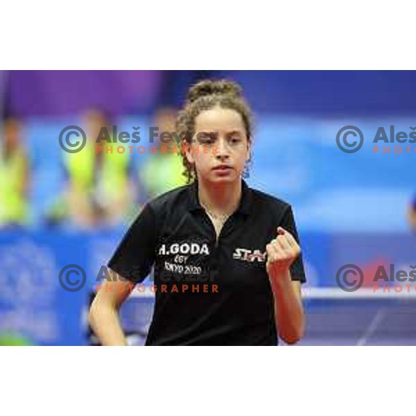 Hana Goda of Egypt competes in Women’s Table Tenis at Mediterranean Games in Oran, Algeria on June 27, 2022