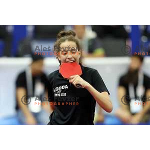 Hana Goda of Egypt competes in Women’s Table Tenis at Mediterranean Games in Oran, Algeria on June 27, 2022