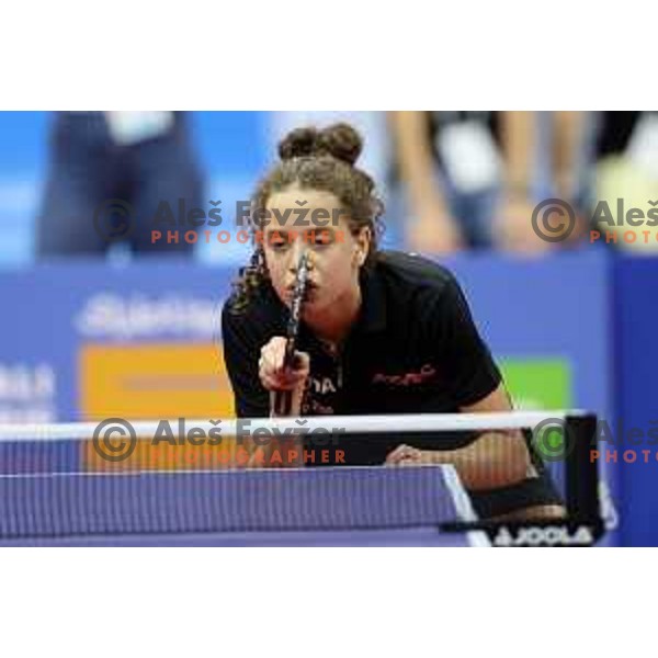Hana Goda of Egypt competes in Women’s Table Tenis at Mediterranean Games in Oran, Algeria on June 27, 2022