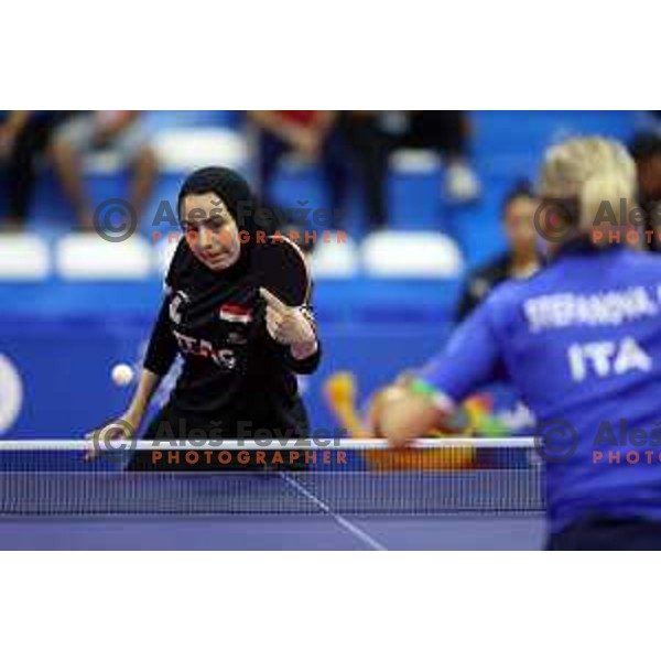 D.Meshref of Egypt competes in Women’s Table Tenis at Mediterranean Games in Oran, Algeria on June 27, 2022 