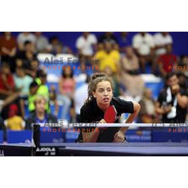 Hana Goda of Egypt competes in Women’s Table Tenis at Mediterranean Games in Oran, Algeria on June 27, 2022