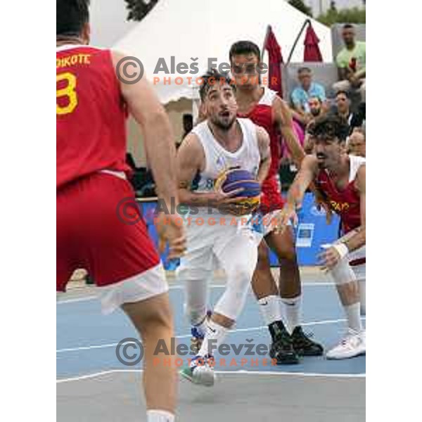 Action during 3x3 basketball match between Spain and Slovenia at Mediterranean Games in Oran, Algeria on July 1, 2022