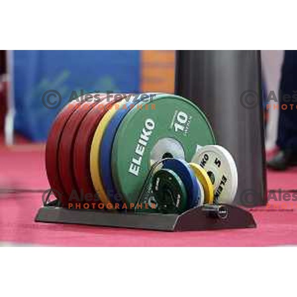 Nastasja Stesl (SLO) competes in snatch in Women’s -59 kg category in Weightlifting at Mediterranean Games in Oran, Algeria on July 2, 2022
