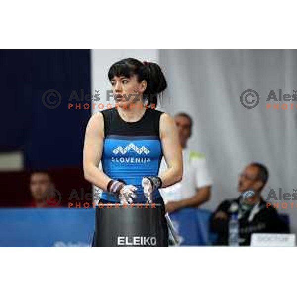 Nastasja Stesl (SLO) competes in snatch in Women’s -59 kg category in Weightlifting at Mediterranean Games in Oran, Algeria on July 2, 2022