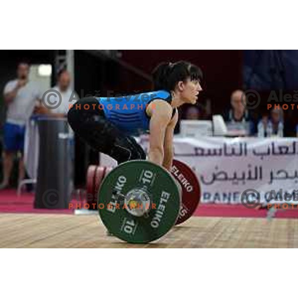 Nastasja Stesl (SLO) competes in clean and jerk in Women’s -59 kg category in Weightlifting at Mediterranean Games in Oran, Algeria on July 2, 2022
