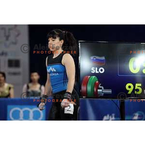 Nastasja Stesl (SLO) competes in clean and jerk in Women’s -59 kg category in Weightlifting at Mediterranean Games in Oran, Algeria on July 2, 2022
