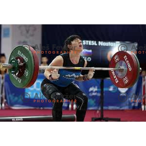 Nastasja Stesl (SLO) competes in clean and jerk in Women’s -59 kg category in Weightlifting at Mediterranean Games in Oran, Algeria on July 2, 2022