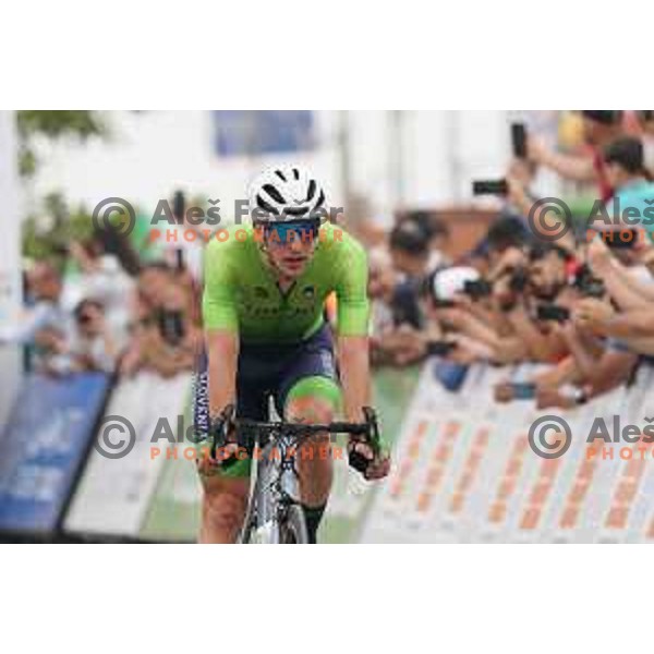 David Per at the finish line of Men’s Cycling Road race at Mediterranean Games in Oran, Algeria on July 2, 2022