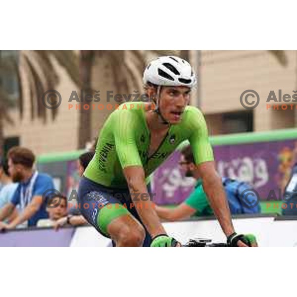 Aljaz Jarc at the finish line of Men’s Cycling Road race at Mediterranean Games in Oran, Algeria on July 2, 2022