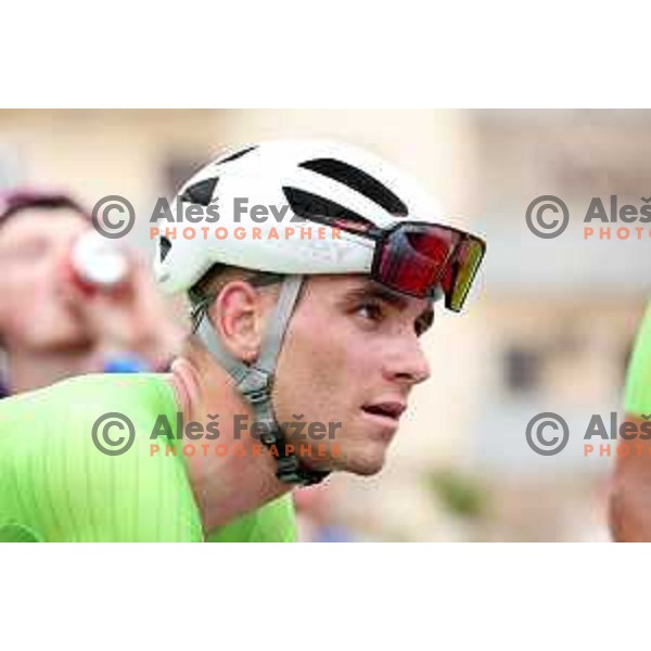 Tilen Finkst at the finish of Men’s Cycling Road race at Mediterranean Games in Oran, Algeria on July 2, 2022