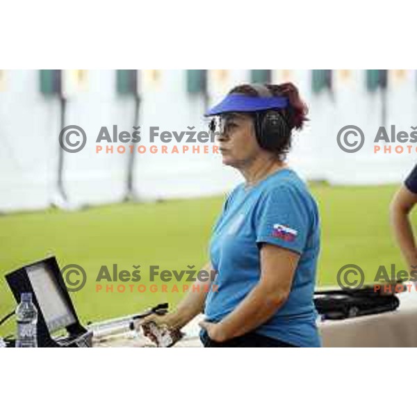 Denis Bola Ujcic (SLO) competes in Women\'s Air Pistol in Shooting at Mediterranean Games in Oran, Algeria on July 2, 2022
