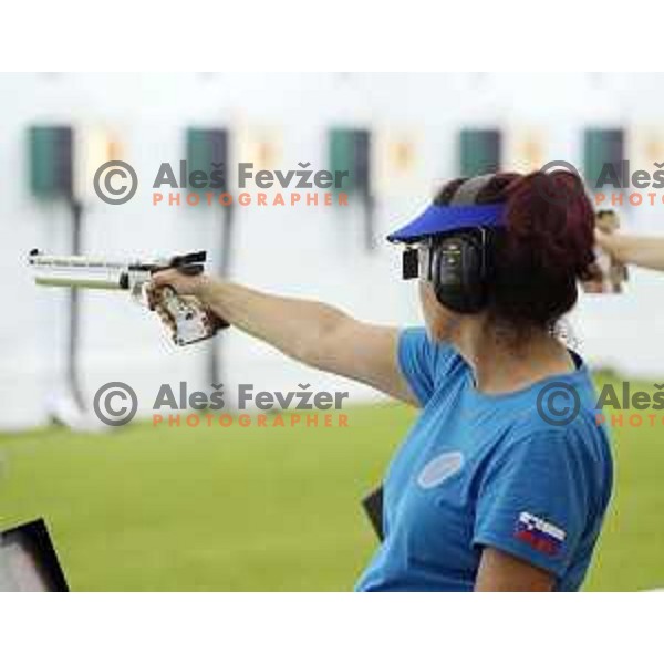 Denis Bola Ujcic (SLO) competes in Women\'s Air Pistol in Shooting at Mediterranean Games in Oran, Algeria on July 2, 2022