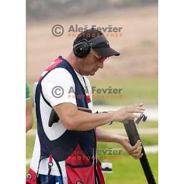 Denis Vatovec (SLO) competes in Men\'s Trap in Shooting at Mediterranean Games in Oran, Algeria on July 2, 2022