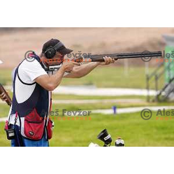 Denis Vatovec (SLO) competes in Men\'s Trap in Shooting at Mediterranean Games in Oran, Algeria on July 2, 2022
