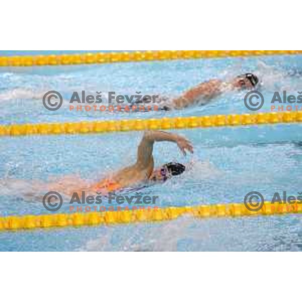 Katja Fain (SLO) silver medalist and Janja Segel (SLO), gold medalist in Women\'s 200 meters Freestyle in Swimming at Mediterranean Games in Oran, Algeria on July 2, 2022