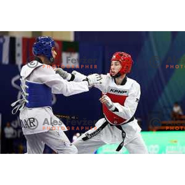 Lin Kovacic (SLO) competes in Men’s Taekwondo -68 kg category at Mediterranean Games in Oran, Algeria on July 3, 2022